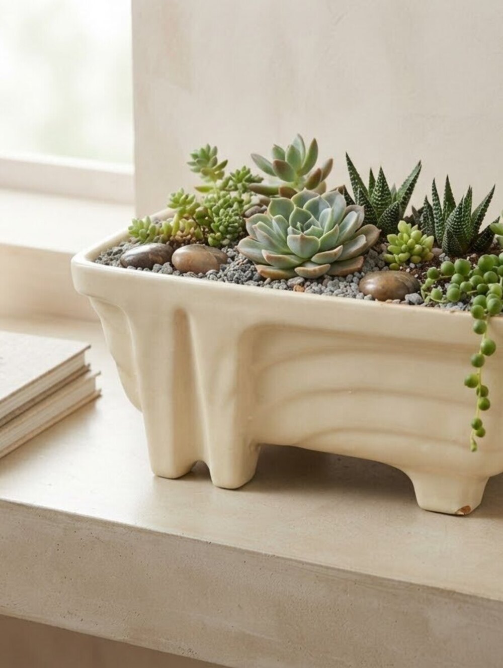 Vintage Ceramic Rectangular Planter Pot